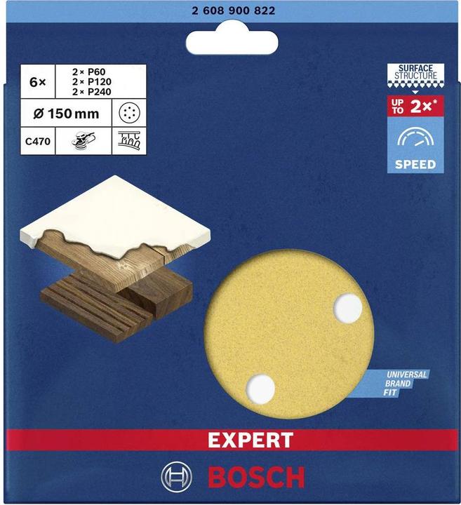 Actual product image Bosch Professional Zubehör Expert C470 Sandpaper set for random orbital sander, 150 mm, 6 holes, G 60/120/240, 6 pcs. (60, 120, 240)
