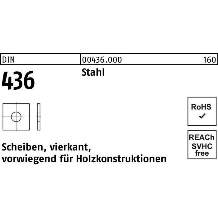 Zubehör Befestigungstechnik, Unterlegscheibe DIN 436 vierkant 24 x 70 x 6 Stahl