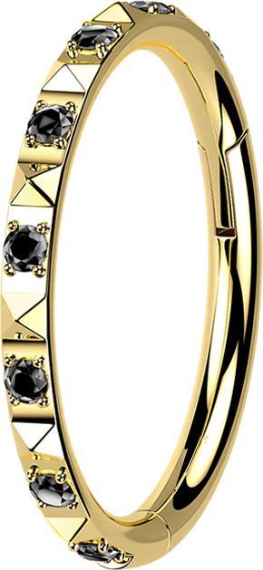 Actual product image Star Piercing Micro segment ring hinged gold-plated side pyramids and crystals black (without brass, Titanium)