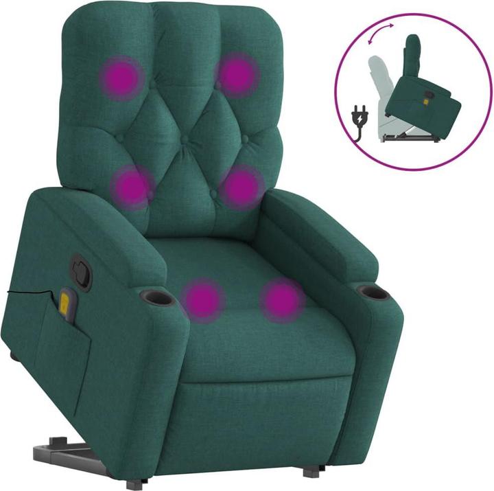 Image du produit vidaXL Fauteuil de massage avec fonction releveur Fauteuil de relaxation Vert foncé Tissu