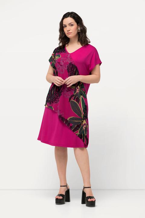 Produktbild Ulla Popken Jerseykleid, Chiffon, Blüten, V-Ausschnitt, Halbarm (50, 52)