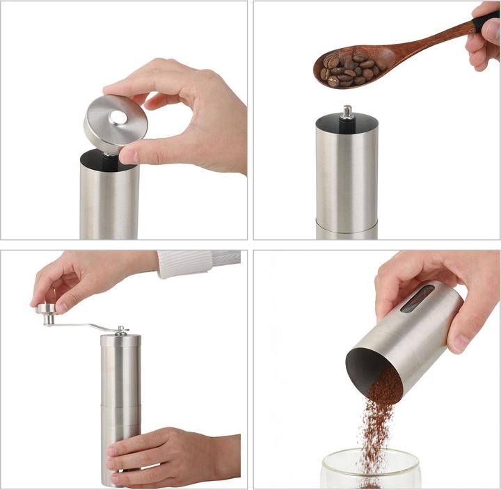 Produktbild Ideoon Robuste Handkaffeemühle Edelstahl mit Keramikmahlwerk, stufenlose Mahlgrad-Einstellung
