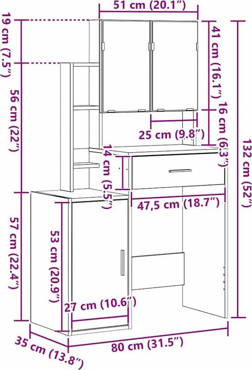 Actual product image vidaXL Schminktisch (35 x 35 x 132 cm)