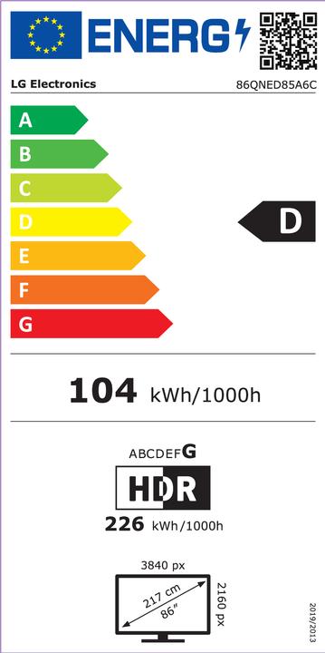 Energy Label LG 86QNED85A6C (86", QNED85, QNED, 4K, 2025)