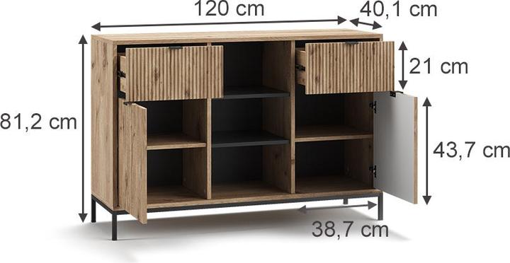 Actual product image Vichy Kommode Eliza, Viking Oak, 120 x 81.2 cm mit 2 Schubladen und 2 Türen