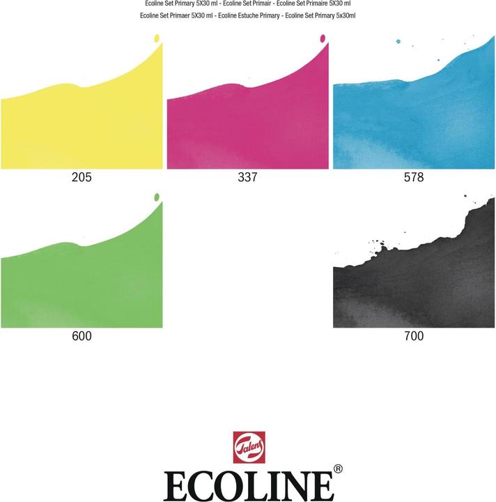 Produktbild Talens Ecoline Set (Zitronengelb, Magenta, Sky Blue, Green, Black, 150 ml)