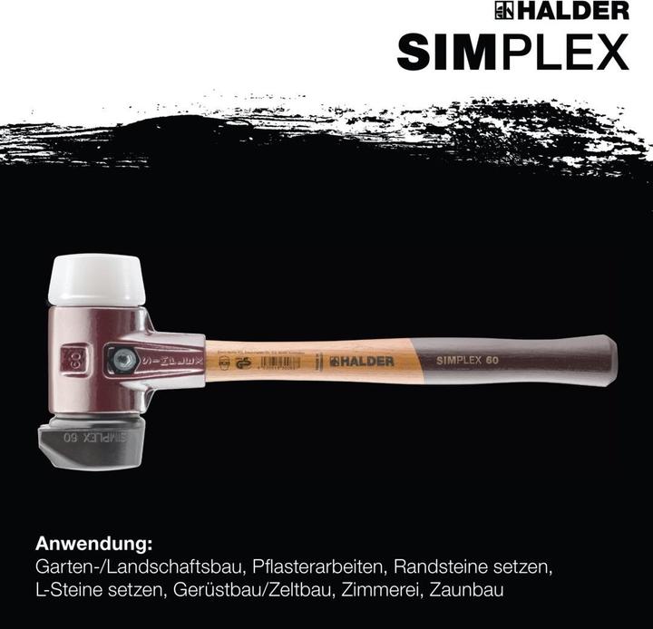 Productafbeelding Simplex Soft-face hamer met gietstalen behuizing en houten handvat, Ø 60, rubberen samenstelling met basis (1540 g)