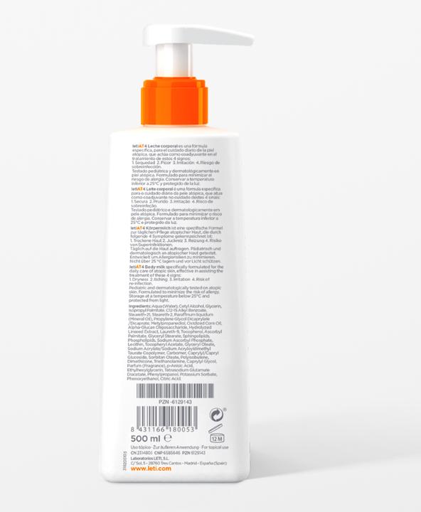 Image du produit Leti LETIAT4 Atopic Skin Lait corporel pour peaux atopiques, 500 ml de crème (Lait pour le corps, 500 ml)