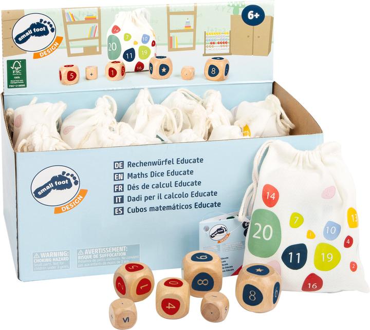 Actual product image small foot Wooden cube with mathematics (German)