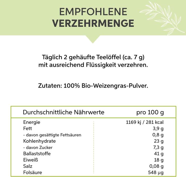 Nährwerte und Zutaten Eltabia Bio Weizengras Pulver (Pulver)