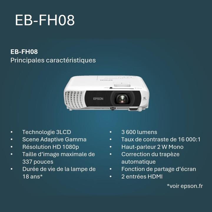 Produktbild Epson EB-FH08 (Full HD, 3600 lm, 1.22 - 1.46:1)