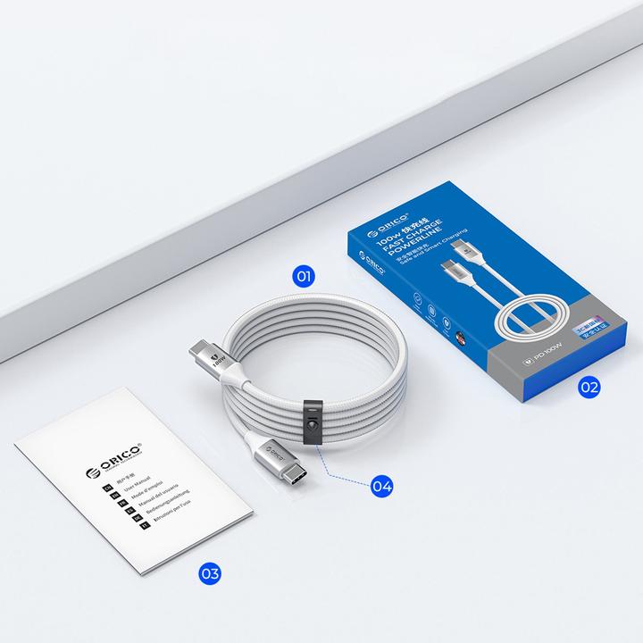Actual product image Orico Cable CDX 100W 5A Power Delivery USB-C - USB-C 1m Cable - White (1 m, USB 2.0, 100 W)