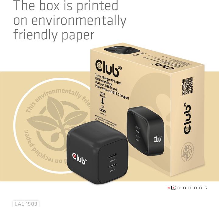 Club 3D Charger PPS 45W GAN, Power Delivery (PD) 3.0 (45 W)
