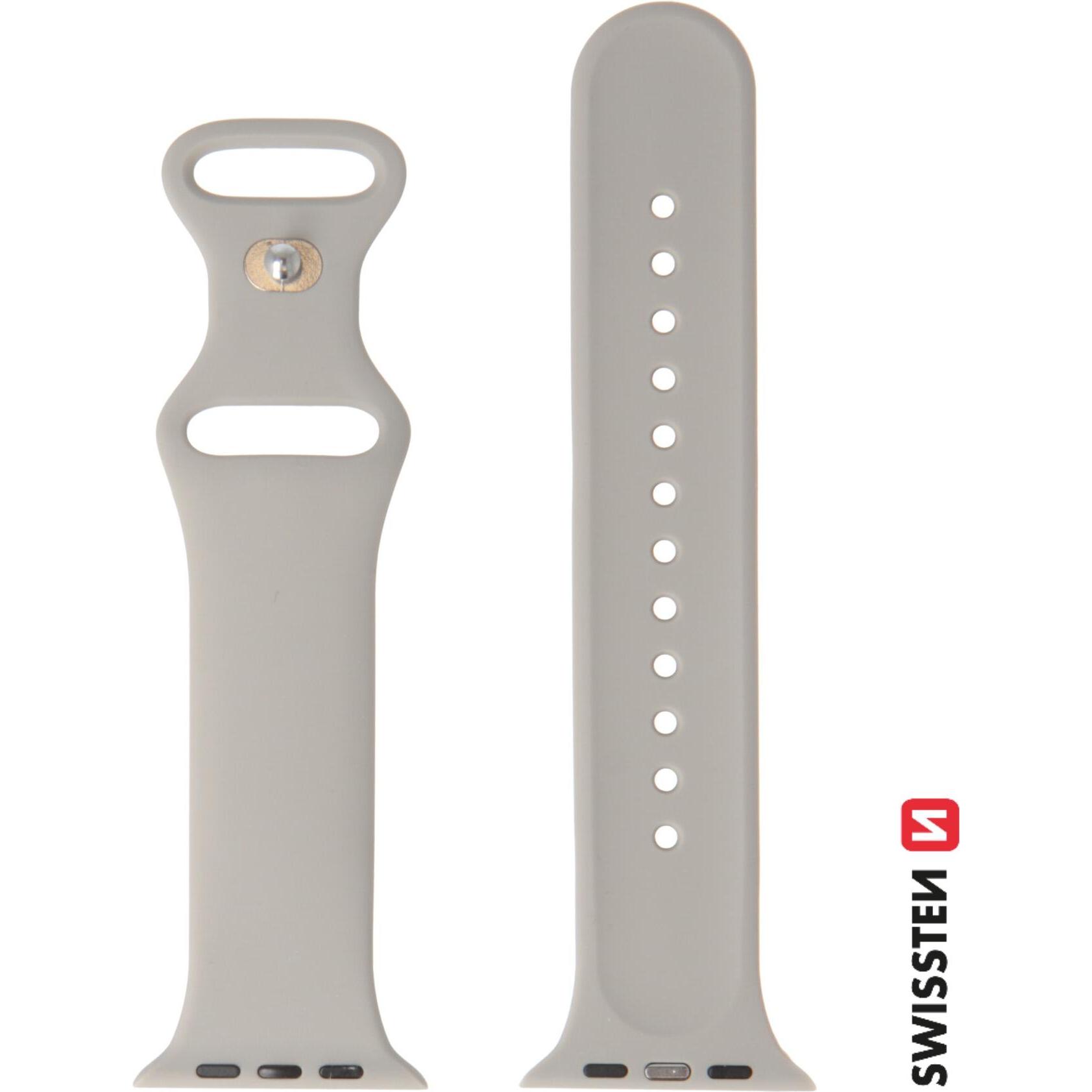 Swissten Silicone Band for Apple Watch 42/44/45/49 mm Stone Grey (Silikon), Uhrenarmband, Grau