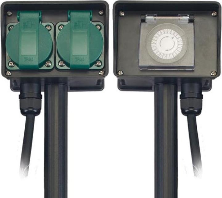 Actual product image Velleman 2-Way Garden Socket With Timer - For Outdoor Use - Schuko (2 x, CEE 7/3, 1.50 m)