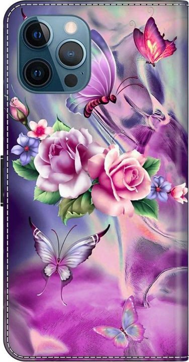 Produktbild Art iPhone 15 Pro Max Buch Etui Tasche mit Kartenfach Rosen (Apple iPhone 15 Pro Max)