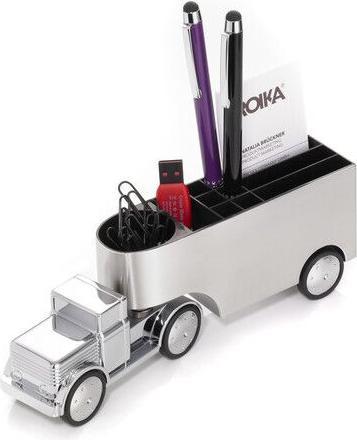Actual product image Troika OFFICE TRUCKER Porte-crayons et distributeur de trombones, gris brillant