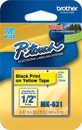 Actual product image Brother MK-631BZ DirectLabel black on yellow 12mm x 8m Black Yellow P-Touch M 9-12mm (1.20 cm, Yellow)