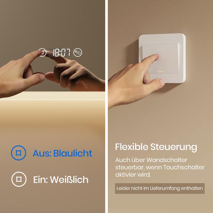 Actual product image Emke Bathroom Mirror With Lighting 80*60cm,3X Magnification, Fog-Free,Temperature&Time, 3CCT(3000K-6500K)