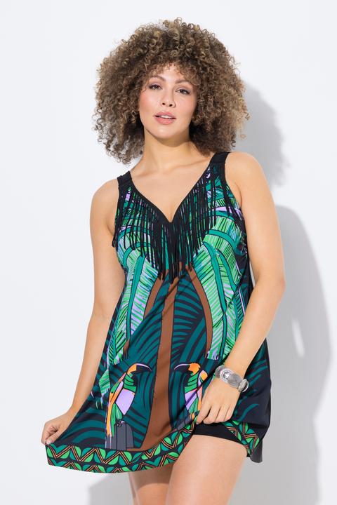 Image du produit Ulla Popken Robe de bain motif perroquets, bonnets souples et Powermesh, matières recyclées (42)