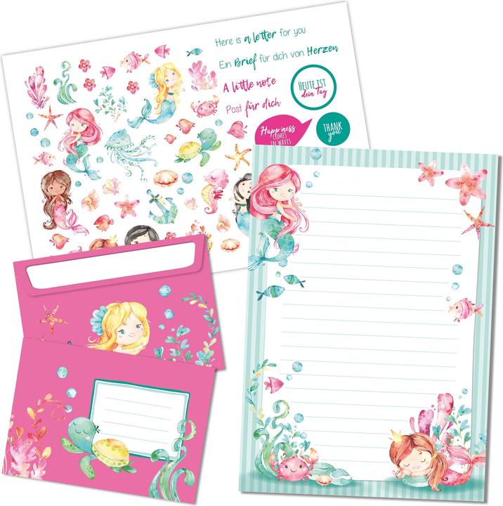 Papierdrachen Briefblock Set - Meerjungfrau (A4)