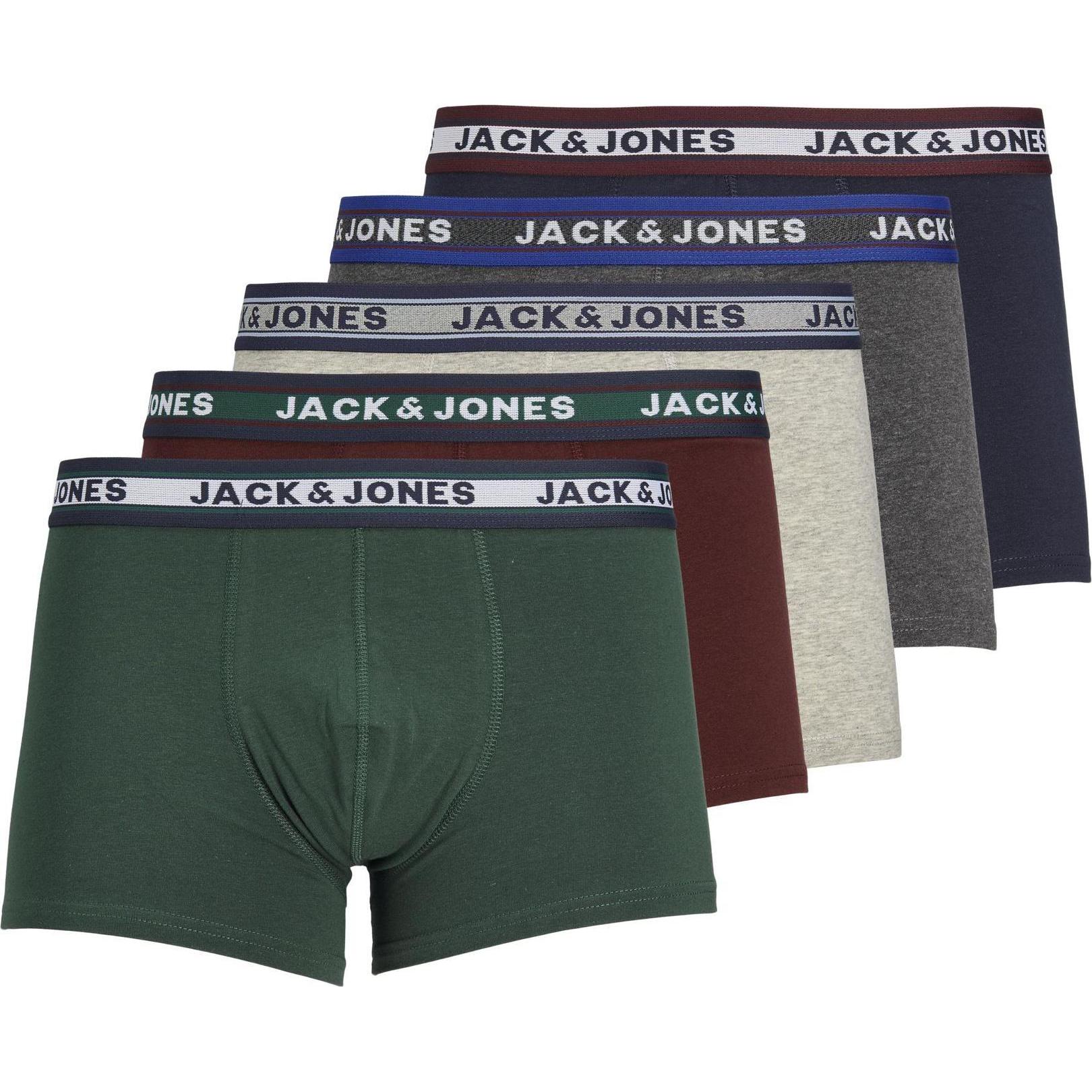 Jack & Jones, Herren, Unterhosen, 5er-pack Boxershorts, Grün, Rot, Blau, Grau, (XXL, 5er Pack)