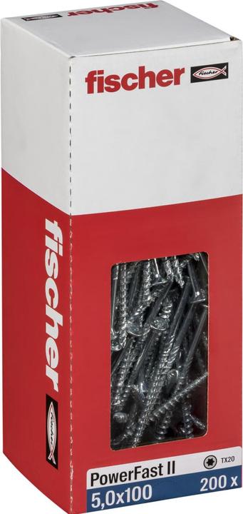 Actual product image Fischer Power-Fast II FPF II Chipboard screw 5,0x100 mm 200 pieces ( 670365 ) countersunk head with Torx T (200 Screws per piece)