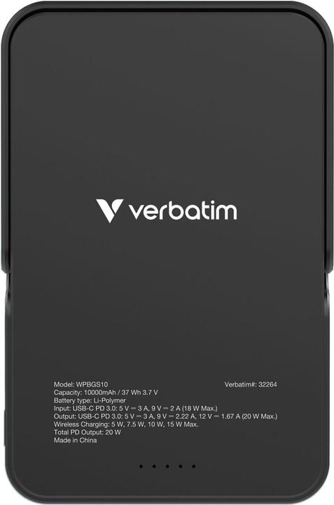 Actual product image Verbatim Charge ‘n’ Go Power Bank with Stand Magnetic Wireless 10000mAh - Black (10000 mAh, 35 W, 35 Wh)