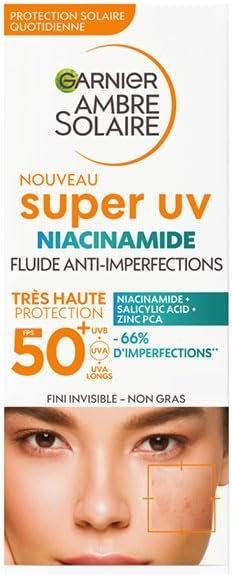 Garnier Ambre Solaire Super UV Niacinamide Anti-Imperfections Fluid SPF 50 40ml by Ambre Solaire (Sun cream face, SPF 50+, 40 ml)