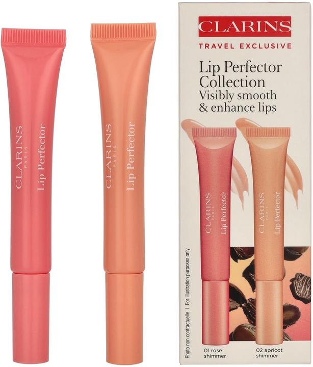 Clarins Lip Perfector Collection 2 X 12 Ml Lip Gloss Set (#02 Apricot Shimmer 12ml, #01 Rose Shimmer 12ml)