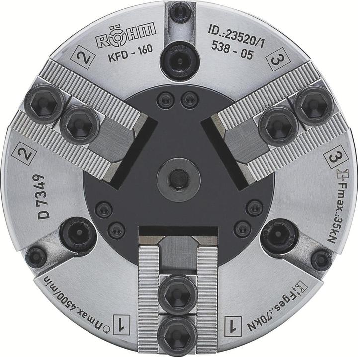 Produktbild Röhm Kraftspannfutter KFD 130, 3-Backen, Standardausführung, Zylindrische Zentrieraufnahme