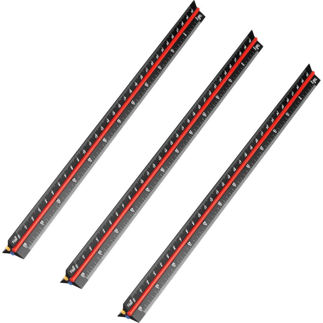 Stahlwerk, Lineal, Dreikant-Lineal 3er Set 30 cm mit metrischen Skalen Architekten-Lineal (300 mm)