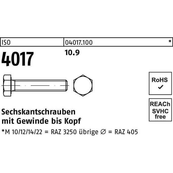 Bufab, Schrauben, Sechskantschraube ISO 4017 VG M 12 x 170 10.9 (25 Schrauben pro Stück)