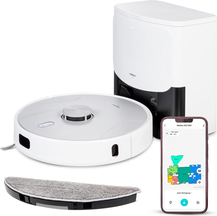 Medion MD 12043 X42 Staubsaug-Roboter weiss (8000 Pa, Wischtuch)