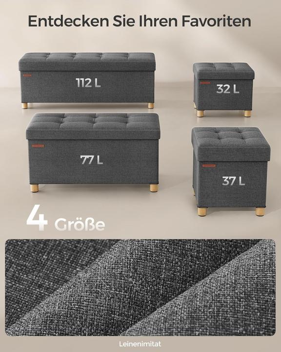 Produktbild Songmics Sitztruhe Ottomane 110 x 40 cm, Grau, Tiefe (110 cm)