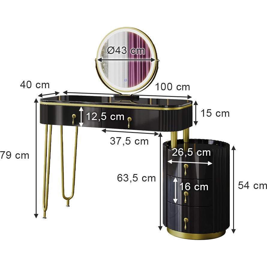 Thumbnail - Vicco, Schminktisch, Charlène mit Beleuchtung (100 x 40 x 79 cm)