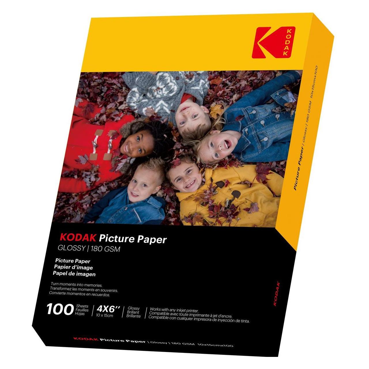 Kodak 180gsm 9, 1mil Glanzend 4/6x100 (180 g/m², 10 X 15 Cm, A6, 100x), Fotopapier, Wit