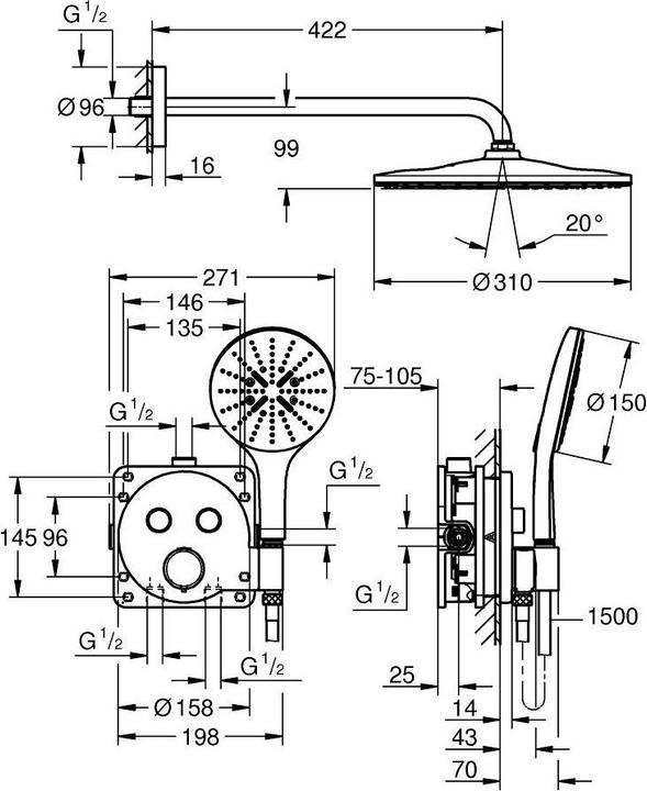 Produktbild Grohe Precision SmartControl Unterputz Duschsystem mit Vitalio Rain Mono 310 (1 Strahlart) und Vitalio Sma