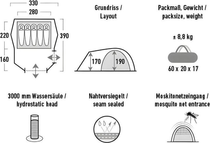 Produktbild High Peak Tessin 5.1 (Kuppelzelt, 8.80 kg, 5 Personen)