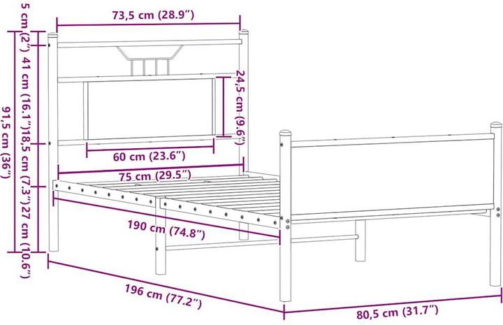Image du produit vidaXL Bettgestell (75 x 190 cm)