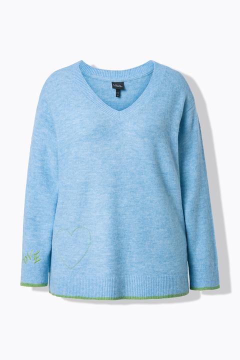 Produktbild Ulla Popken Pullover, Herzstickerei, V-Ausschnitt, Langarm (62)