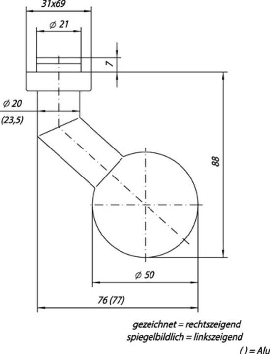 Productafbeelding Ogro Profiel deurknop 3548V/6620 AL Materiaal aluminium F1 vast (Deurknop)