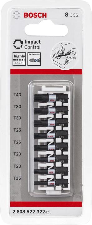 Immagine prodotto Bosch Professional Zubehör PRO Torx Impact Bit, T15, T20(x2), T25(x2), T30(x2), T40, 25 mm, 8 pz. (Scanalatura per la vite)