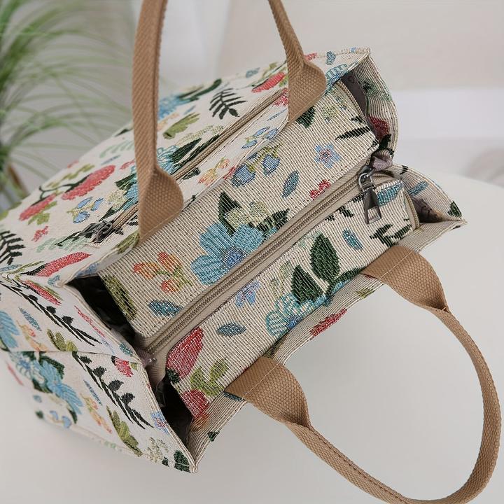 Produktbild Only-Bags.Store Vintage Floral Nylon Tote Bag mit Reissverschluss, faltbare Top-Griff Handtasche für Pendeln und