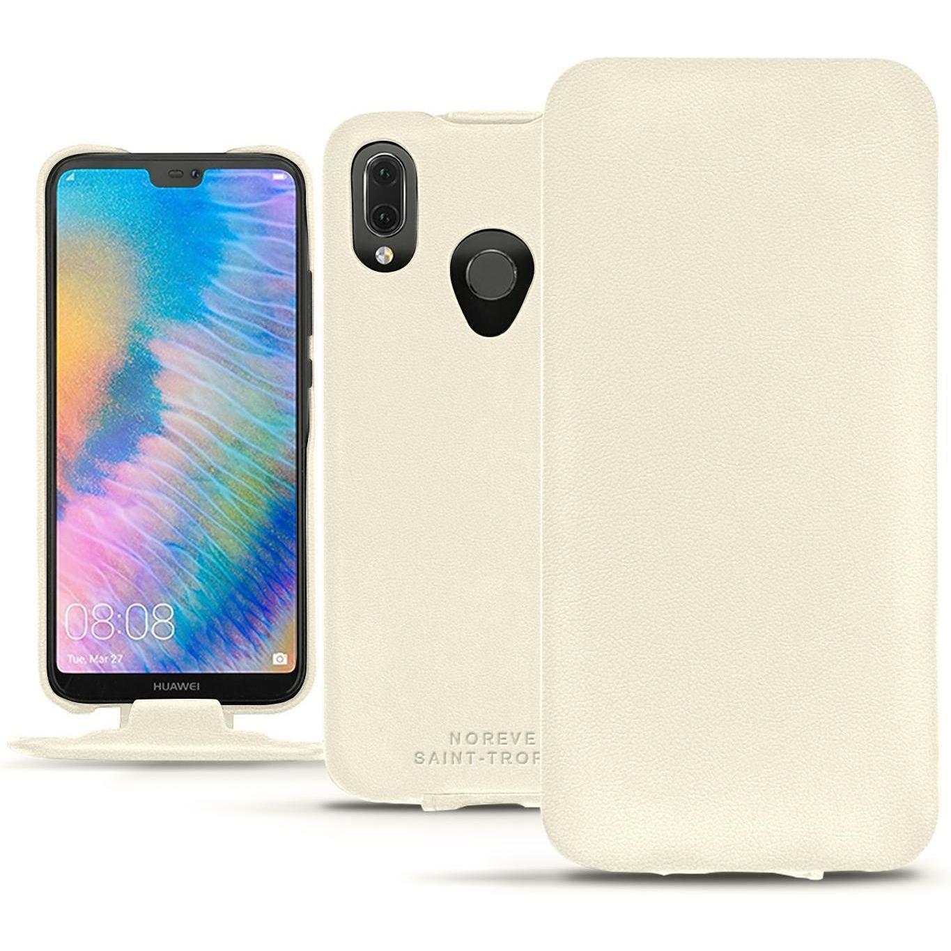 Noreve Lederschutzhülle vertikal (Huawei P20 Lite), Smartphone Hülle, Weiss
