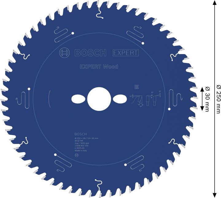 Productafbeelding Bosch Professional Zubehör EXPERT Wood Kreissägeblatt, 250x30 mm, T60