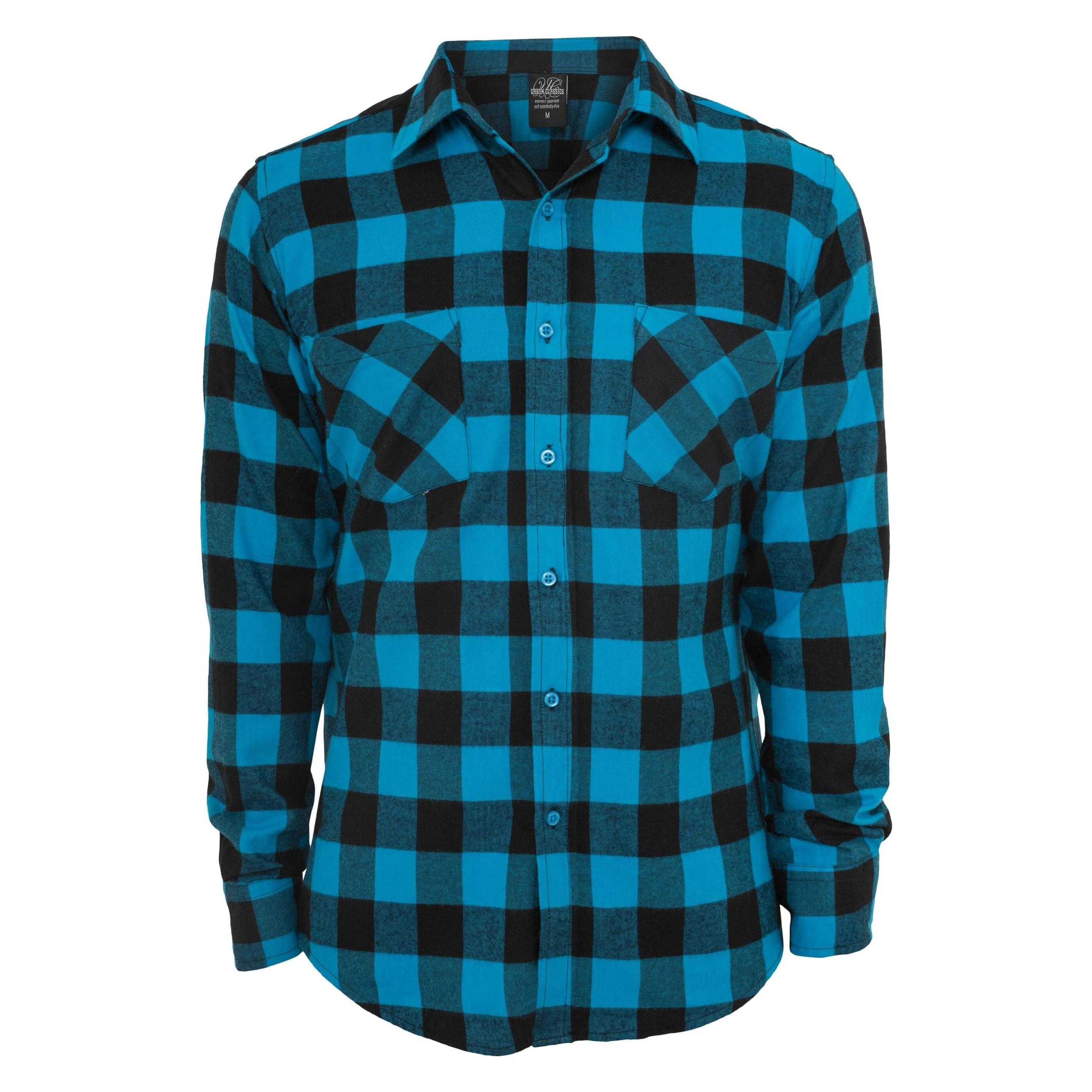 Urban Classics, Herren, Hemden, Checked Flanell Shirt - 123, Schwarz, Türkis, (M)