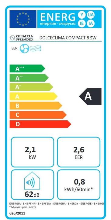 Energie-Label Olimpia Splendid Dolceclima Compact 8 Sw (25 m², 7165.50 BTU/h)