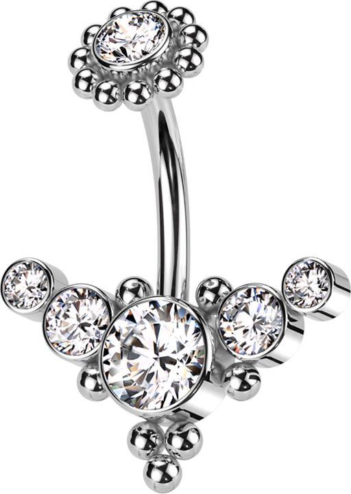 Immagine prodotto Hollywood Body Jewelry Banana filo interno argento con fiore a palline argento cristallo e centro anteriore con palline e (senza ottone, Acciaio chirurgico 316L)