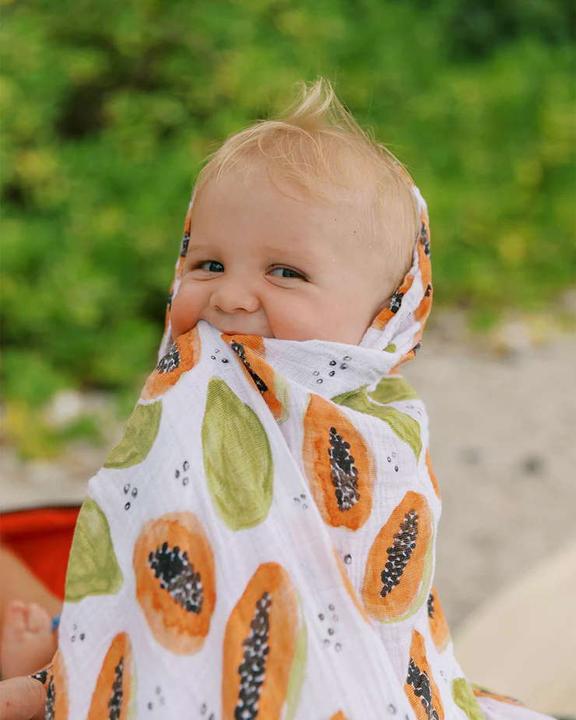Actual product image little unicorn Cotton Muslin Swaddle 3 Pack - Tropical Fruit (120 cm, 120 cm)